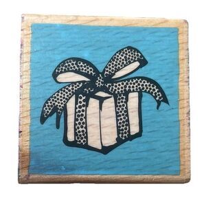 Vap! SCRAP Vintage Wood Block Rubber Stamp Gift Present Bow Polka Dot Crafting